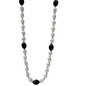 Vintage Silk Thread Covered Black White Beaded Necklace Elegant Fashion Jewelry